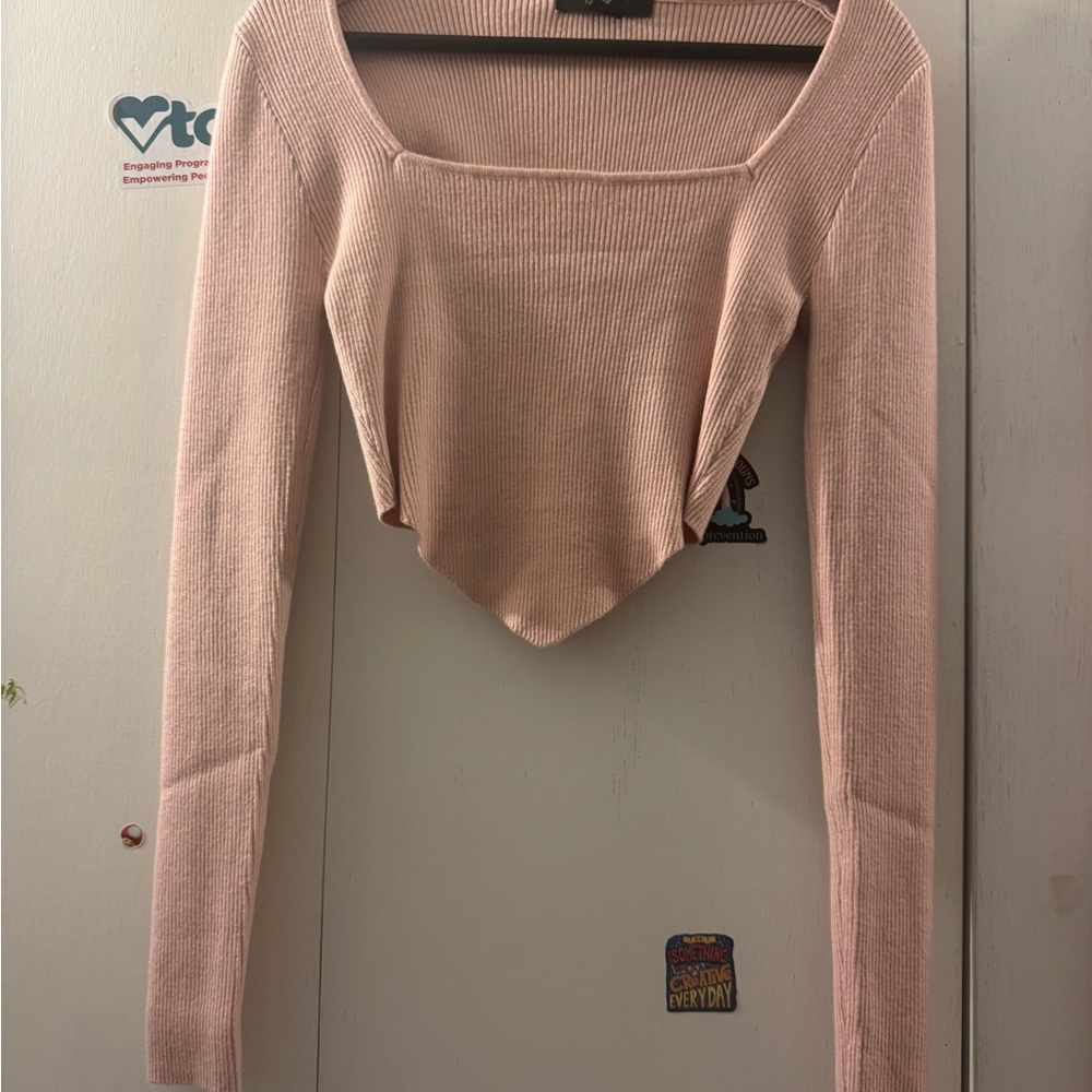 Forever 21 Pink Ribbed Long Sleeve Tank Top